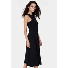 Pamuklu Midi Elbise Kolsuz Skater Bisiklet Yaka Rahat Yazlık Kullanım