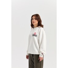 Roun Baskılı Ekru Oversize Sweatshirt