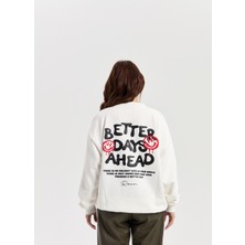 Roun Baskılı Ekru Oversize Sweatshirt