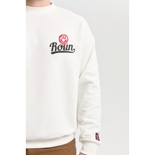 Roun Baskılı Ekru Oversize Sweatshirt