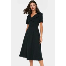 Iş Elbisesi Kemerli Balon Kol Midi Boy Dokuma Kumaş Özenle Seçilmiş Rahat Kullanım