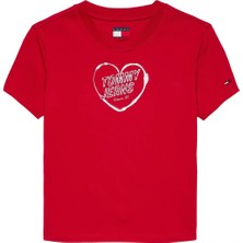 Kadın Th Slim Fit Kalp Baskılı Tişört – Kırmızı