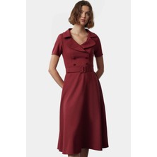 Rahat ve Şık Yazlık Elbise Balon Kollu Skater Kalıp Midi Boy Dayanıklı Malzeme