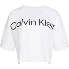 Kadın Boxy Logo T-Shirt Pamuklu Oversize Stil T-Shirt - Beyaz