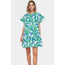 Geniş Kesim Mini Elbise Pamuklu Poplin Çiçek Desenli Yazlık Rahat Kullanım Modern Stil