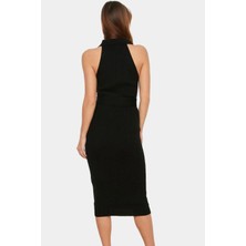 Yazlık Akrilik Midi Elbise Bodycon Kesim Polo Yaka Kemerli Konforlu Kaliteli Işçilik