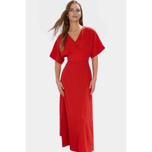 Dokuma Polyester Maxi Elbise A Kesim V Yaka Rahat Yazlık Günlük Kullanım Için Yüksek Kalite