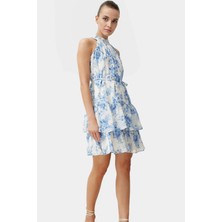 Rahat Mini Elbise Halter Yaka Belden Açılan Etek Dokuma Kumaş Günlük Şık Kaliteli Işçilik