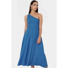 Şık ve Rahat Yazlık Midi Elbise Tek Omuz Polyester Kaliteli Işçilik Zarifane Tasarım