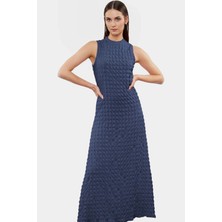 Astarlı A Line Gofre Dokulu Polyester Maxi Elbise Rahat Günlük Stil Kullanım Için