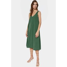 Polyester Aerobin Dokuma Midi Elbise V Yaka Shift Kalıp Modern Stil