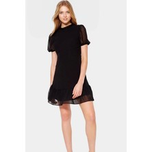 Rahat ve Şık A Line Mini Elbise Şifon Kumaş Balon Kollu Premium Kalite