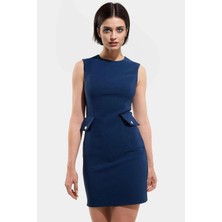 88 Polyester 12 Elastan Mini Elbise Şık Bodycon Kesim Bisiklet Yaka Cepsiz Tasarım