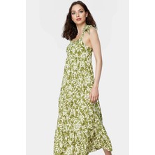 Yazlık A Line Maxi Elbise Örme Kumaş Çiçekli Desen Rahat Kalıp Yüksek Kalite Seçkin Malzeme