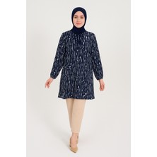 Kadın Cizgi Desenli Dokuma Tunik Mavi