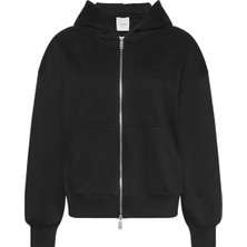 Kadın A - Logo Emb French Kapüşonlu Fermuarlı Sweatshirt - Siyah