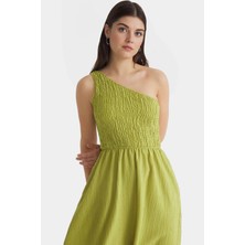 Şık ve Rahat Yazlık Midi Elbise Tek Omuz Polyester Kaliteli Işçilik Zarifane Tasarım