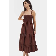 Terrycotton Maxi Elbise Gipeli Kare Yaka Skater Yazlık Trend Tasarım Zarifane