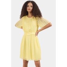 Şifon Dokuma Piliseli Mini Elbise Skater Kalıp Kısa Kollu Rahat Yazlık Özel Tasarım Kaliteli Işçilik