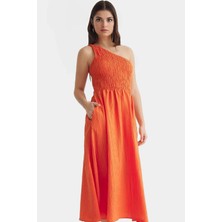 Şık ve Rahat Yazlık Midi Elbise Tek Omuz Polyester Kaliteli Işçilik Zarifane Tasarım