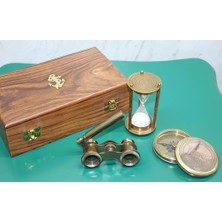 Skygo Ahşap Kutulu Pirinç Pusula,kumsaati,dürbün Seti 15682