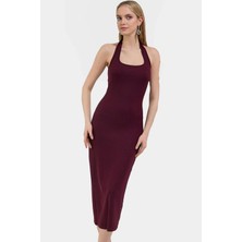 Örme Bodycon Midi Elbise 130CM Boy Polyester Elastan Karışımı Günlük Kullanım Özenle Seçilmiş