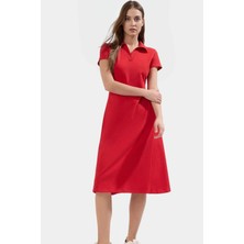 Örme Midi Elbise Rahat Şık Pamuklu Skater Kısa Kol Kaliteli Işçilik Görünüm