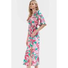 Kruvaze Yaka A Kesim Maxi Elbise  Viskoz Çok Çiçek Desenli Yazlık Mükemmel Uyum