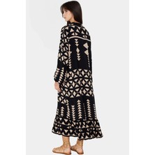 Rahat Midi Elbise  Polyester Geniş Kesim Etnik Desen Yazlık Günlük Kullanım Için