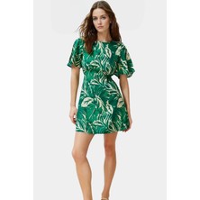 Yazlık Mini Elbise Tropikal Desenli Viskoz A Kesim Yüksek Kalite Seçkin Malzeme