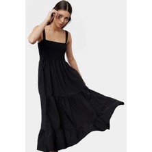 Rahat ve Şık Maxi Elbise Terrycotton Kare Yaka Astarlı Yaz Trend Tasarım Özenle Seçilmiş