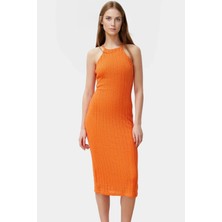 Nefes Alan Örme Midi Elbise Halter Yaka Bodycon Günlük Mükemmel Uyum Seçkin Malzeme
