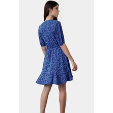 Shally Dokuma Mini Elbise V Yaka Kısa Kollu Çiçek Desenli Rahat Seçkin Malzeme Modern Stil