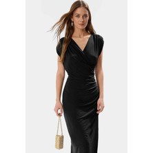 Kruvaze Midi Elbise 96% Polyester 4% Elastan 120 cm Boy Bodycon Özel Tasarım Rahat ve Şık