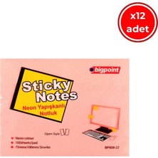 Bigpoint Yapışkanlı Not Kağıdı, 12 ADET,75X100MM,NEON PEMBE,100 Yaprak