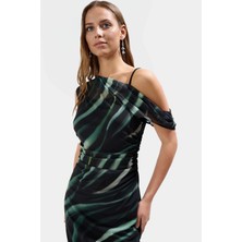 Örme Tül Midi Elbise 120CM Boy Çiçek Desen Bodycon Kalıp Özel Tasarım Rahat ve Şık