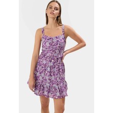 Astarlı Çiçekli Dokuma Mini Elbise Feminen Skater Kalıp Yaz Için Ideal Dayanıklı Malzeme