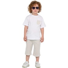 Erkek Çocuk Basic T-Shirt Şort Çizgili Kaprili Yazlık 2'li Takım