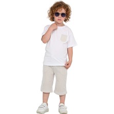 Erkek Çocuk Basic T-Shirt Şort Çizgili Kaprili Yazlık 2'li Takım