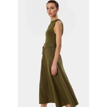 Yazlık Gabardin Midi Elbise A Kesim Kemerli  Pamuk Rahat Özel Tasarım Yüksek Kalite