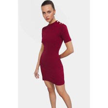 Kaşkorse Örme Mini Elbise Vücuda Oturan Düğmeli Kısa Kol Rahat ve Şık Konforlu Kesim