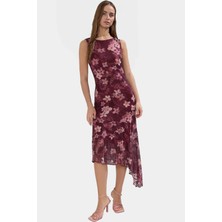 Örme Midi Elbise Bodycon Kesim Asimetrik Etek Fırfırlı Detay Yüksek Kalite Dayanıklı Malzeme