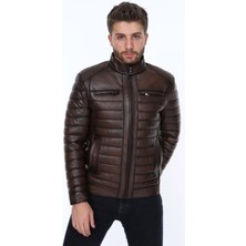 Deri Work Hakiki Deri Kahverengi Show Işlemeli Erkek Deri Ceket