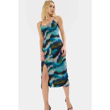 Bodycon Midi Elbise Tül Örme V Yaka Yazlık Soyut Desen Rahat ve Şık Mükemmel Uyum