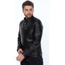 Deri Work Hakiki Deri Siyah Javadd Fermuarlı Erkek Deri Ceket