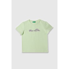 Kız Çocuk Bnt Yazı Logolu T-Shirt - Mint Yeşili
