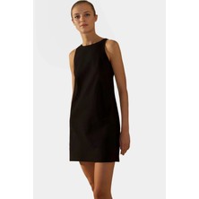 Dokuma Keten Karışımlı Mini Elbise 88CM Boy Rahat Kalıp Özenle Seçilmiş Günlük Kullanım Için