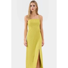 Dokuma Pamuk Keten Maxi Elbise A Line Kesim Kolsuz Modern Stil Rahat Kullanım