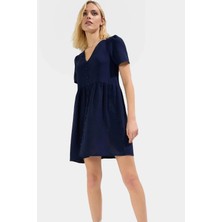 Kısa Kollu Mini Elbise A Line Kesim V Yaka Aerobin Kumaş Yazlık Mükemmel Uyum