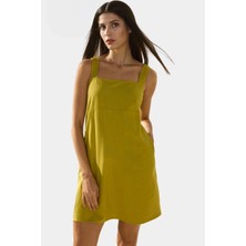 Dokuma Pamuk Keten Mini Elbise A Line Kalıp Kolsuz Gipeli Yazlık Kaliteli Işçilik